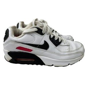 Nike Youth Air Max 90 SE White/Black/Red Leather Sneakers Size 4Y (DH2605-100)